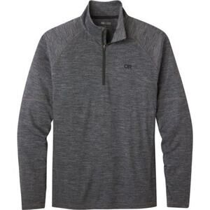Outdoor Research Men Black Heather Alpine Onset Merino 150 1/4 Zip Long Sleeve L